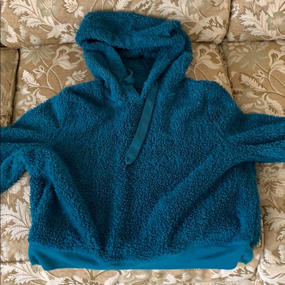 A blue furry jacket